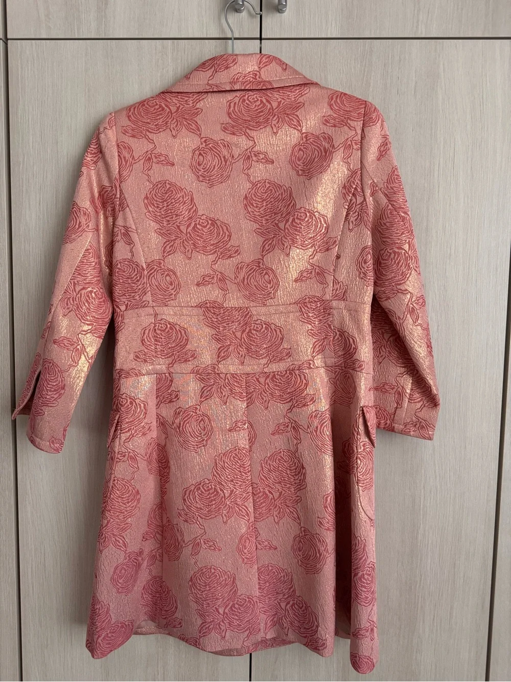 Banana Republic Rose-Patterned Pink Jacquard Blazer Coat Silk Sz S